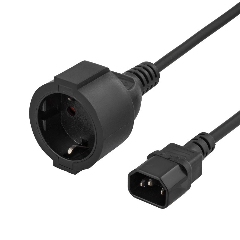 Cable eléctrico 230V/10A  IEC-C14 ↔ Schuko(h) Negro